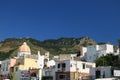 Panorama of the town of Forio d`Ischia, near Naples. .Dome of the church of San Gaetano. The mountain and the blue sky