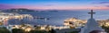 Panorama from the town to the old port of Mykonos Royalty Free Stock Photo