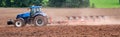 Panorama tractor farming machine on the field