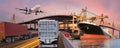 Panorama transport and logistic concept by truck boat plane Royalty Free Stock Photo