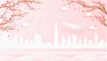 Panorama travel postcard, poster, tour advertising of world famous landmarks of Toronto, spring season with blooming flowers in Royalty Free Stock Photo