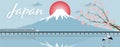 Panorama travel postcard, tour advertising of Japan. Vector illustration Royalty Free Stock Photo