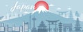 Panorama travel postcard, tour advertising of Japan.