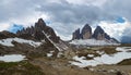 Panorama of Tre Cime di Lavaredo and Mount Paterno. Dolomites, Italy