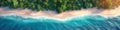 panorama of tropical island with sandy beach and palm trees on coast in sea. Aerial top view Royalty Free Stock Photo