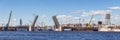Panorama of Tuchkov bridge over the river Neva, raised during the repair, in Saint-Petersburg