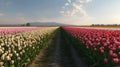 panorama tulip field with various type and color