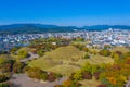 Panorama of Tumuli park and other royal tombs in the center of Korean town Gyeongju Royalty Free Stock Photo