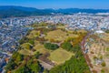 Panorama of Tumuli park and other royal tombs in the center of Korean town Gyeongju Royalty Free Stock Photo