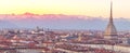 Panorama of Turin with Mole Antonelliana at sunset