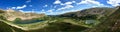 Panorama of two alpine lakes in Colorado& x27;s Indian Peaks Wildnerness