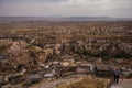 Panorama of the Uchisar fortress in the Cappadocia region. Beautiful landscape of Asian city with cave houses. Cappadocia, Turkey