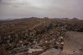 Panorama of the Uchisar fortress in the Cappadocia region. Beautiful landscape of Asian city with cave houses. Cappadocia, Turkey Royalty Free Stock Photo