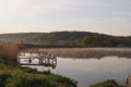 Morning fog lake panorama in Ukraine Royalty Free Stock Photo