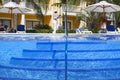 Panorama of the underwater and surface parts of the resort pool