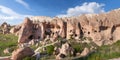 Panorama of unique geological formations in Zelve valley, Cappadocia, Central Anatolia, Turkey