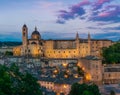 Panorama in Urbino at sunset, city and World Heritage Site in the Marche region of Italy. Royalty Free Stock Photo