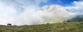 Panorama of Urkiola mountains with fog and horses Royalty Free Stock Photo