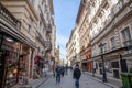 Panorama of Vaci utca street, a typical pedestrian street of Budapest city center  in the most touristic part of the city Royalty Free Stock Photo