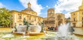 Panorama of Valencia old town and Turia fountain, Spain