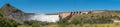 Panorama of the Vanderkloof Dam overflowing Royalty Free Stock Photo