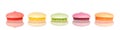 Panorama, variety of colorful biscuits or macarons, isolated on