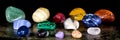 Panorama, various trumbled mineral stones, gemstone and healing stone collection