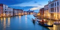 Panorama of Venice at night, Italy. Beautiful cityscape of Venice in evening. Panoramic view of Grand Canal at dusk. It is one of Royalty Free Stock Photo