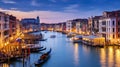 Panorama of Venice at night, Italy. Beautiful cityscape of Venice in evening. Panoramic view of Grand Canal at dusk. It is one of Royalty Free Stock Photo
