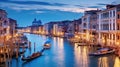 Panorama of Venice at night, Italy. Beautiful cityscape of Venice in evening. Panoramic view of Grand Canal at dusk. It is one of Royalty Free Stock Photo