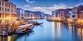 Panorama of Venice at night, Italy. Beautiful cityscape of Venice in evening. Panoramic view of Grand Canal at dusk. It is one of Royalty Free Stock Photo