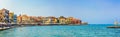 Panorama of the venitian habor of Chania in Crete Grece Royalty Free Stock Photo