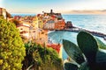 Panorama of Vernazza, national park Cinque Terre, Liguria, Italy, Europe. Colorful villages Royalty Free Stock Photo