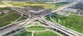 Panoramic vertical view Katy freeway Interstate 10 stack interchange Royalty Free Stock Photo