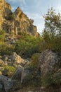 Panorama, vertical view Crimean mountains. in the mountains. Royalty Free Stock Photo