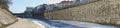 Panorama of the Viennese river with flood protection wall