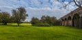 A panorama view across the field beside the Hockley viaduct at Winchester, UK Royalty Free Stock Photo