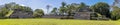 A panorama view across the first plaza in the ancient Mayan city ruins of Altun Ha in Belize Royalty Free Stock Photo