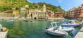 A panorama view across the harbour in the picturesque village of Vernazza