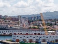 A panorama view across the marina in Vigo, Spain on a spring day