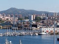 A panorama view across the marina in Vigo, Spain on a spring day