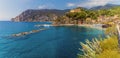 A panorama view across Monterosso al Mare, Italy from the path to Vernazza