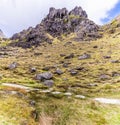 A panorama view across the path leading to the Steall Waterfall in Glen Nevis, Scotland Royalty Free Stock Photo