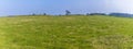 A panorama view across the top of the Iron Age Hill fort remains at Burrough Hill in Leicestershire, UK Royalty Free Stock Photo
