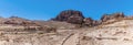 A panorama view across the valley towards the Great Temple in the ancient city of Petra, Jordan Royalty Free Stock Photo