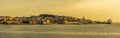 A panorama view of the Alfama district of Lisbon, Portugal in the golden early morning light at sunrise