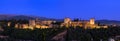 Panorama view of the Alhambra Palace in the blue hour time, Royalty Free Stock Photo