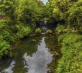 A panorama view along the canal leading to the top of the Roman waterfalls at Marmore, Umbria, Italy Royalty Free Stock Photo