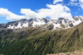 Panorama view alpine mountains seen from gavia pass in Stelvio National Park