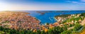 Panorama view at amazing archipelago in front of town Hvar, Croatia. Harbor of old Adriatic island town Hvar. Amazing Hvar city on Royalty Free Stock Photo